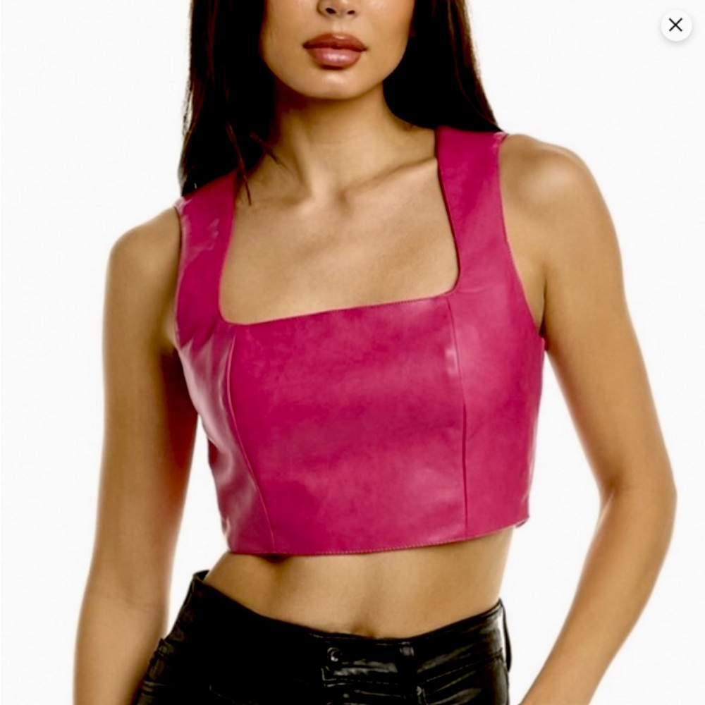 NWOT 7 FOR ALL MANKIND Vegan Leather Crop Top Deep Pink Size Small